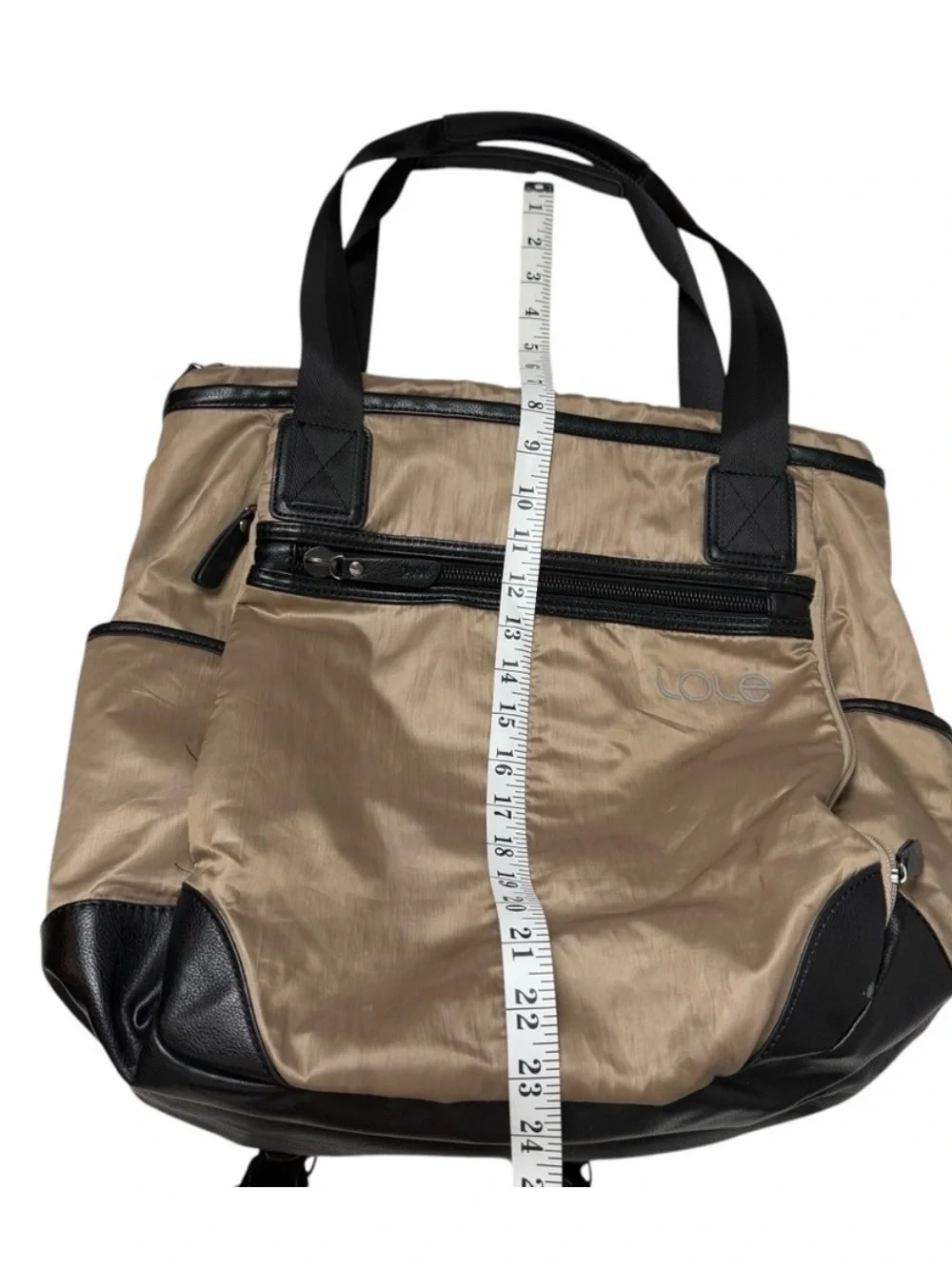 Lole Lily Bag - Convertible zip top Tote/Backpack/ Computer/ Work/ Metallic Tan